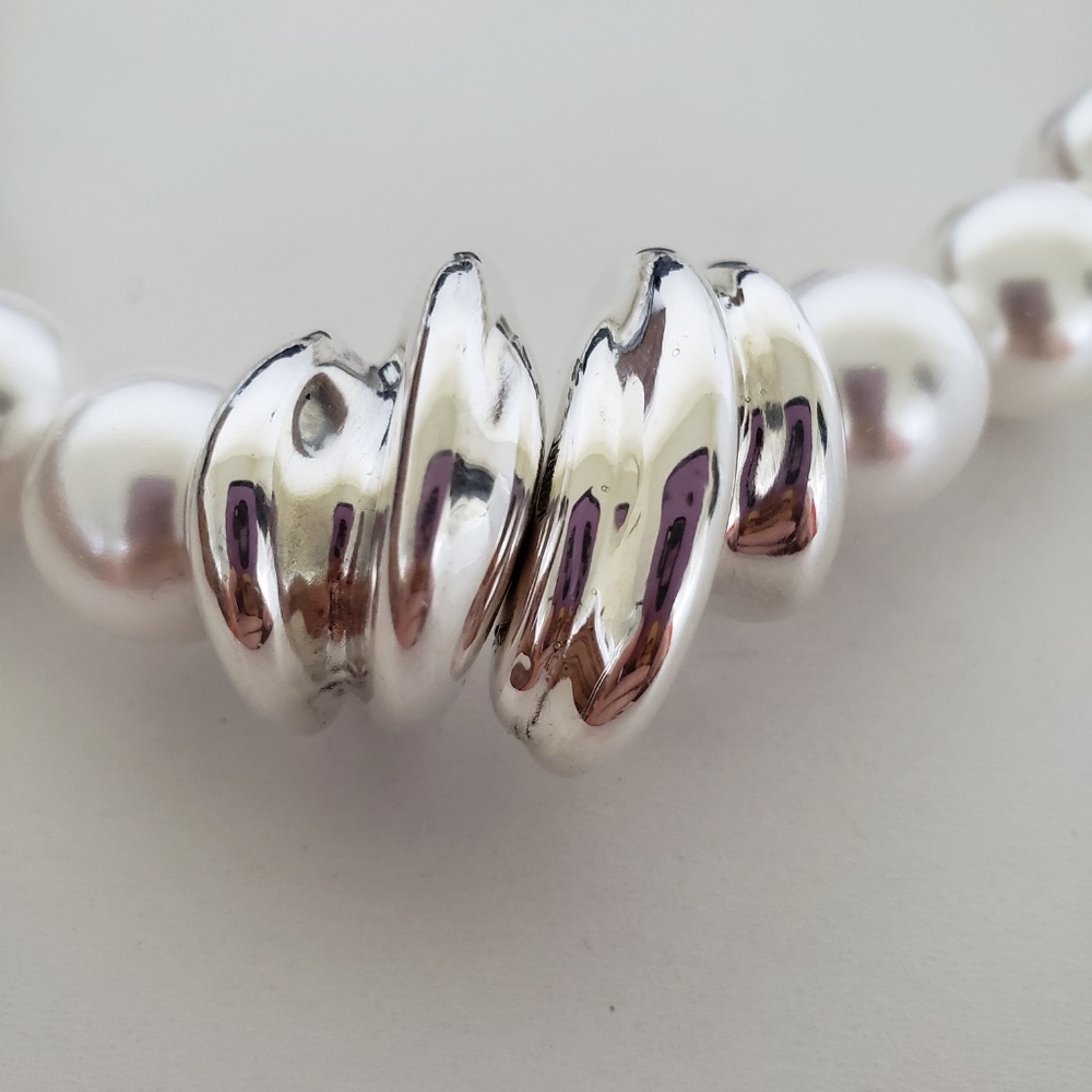 E&L Israel Sterling Silver Electroform Shell Pearl Beaded Necklace 18" - Picture 6 of 9